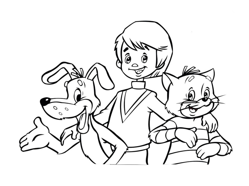 Раскраска для детей. Трое из Простоквашино. Дядя Федор.      