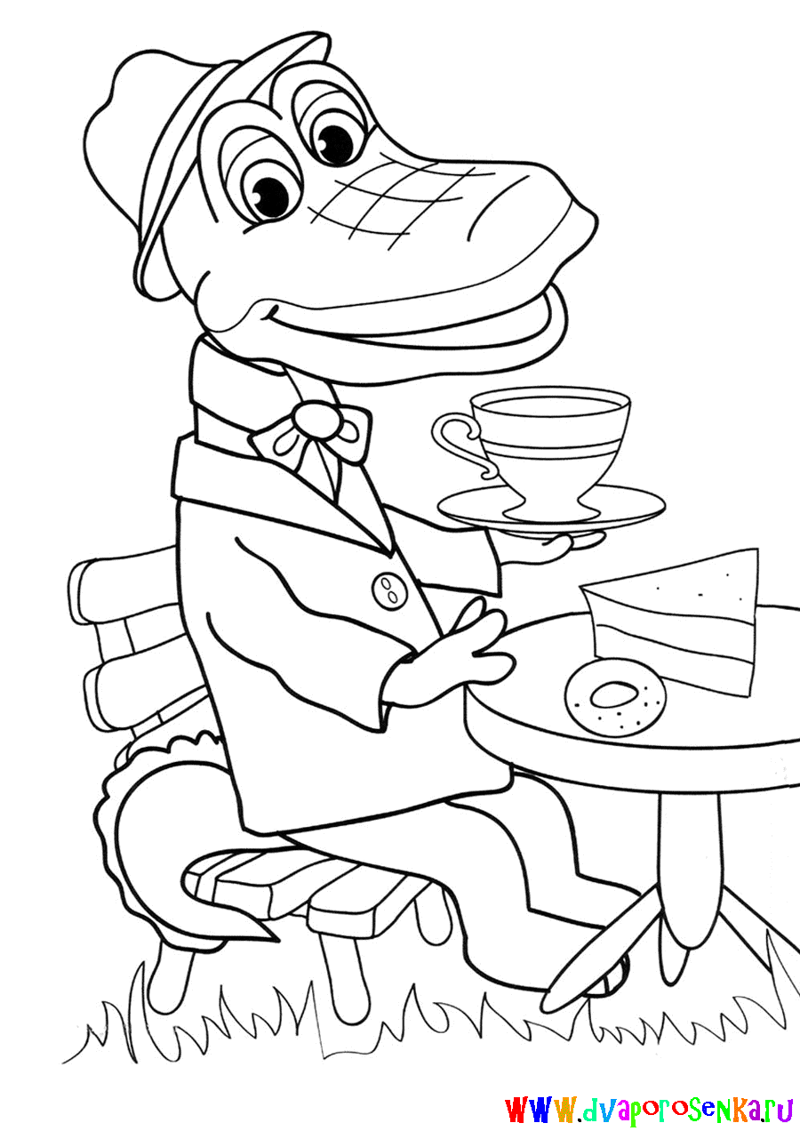 Раскраска для девочек крокодил Гена и чебурашка.             