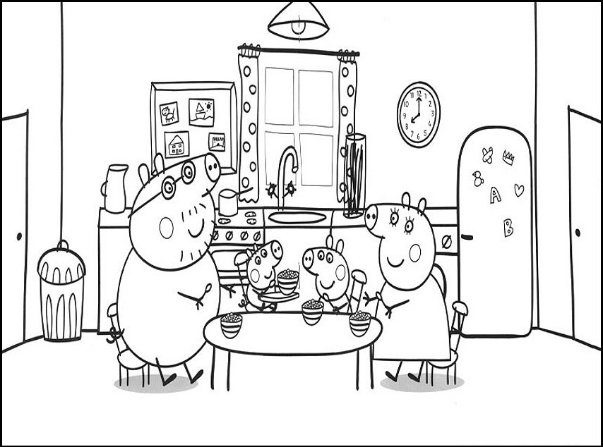 Раскраска Свинка Пеппа и ее семья для девочек.                      