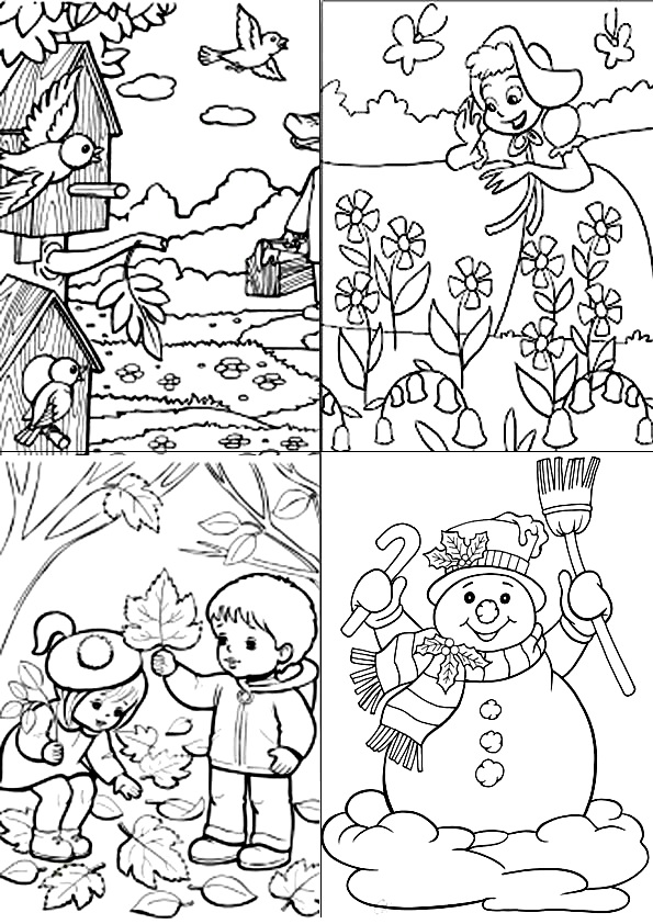 Раскраски времена года для детей и самых маленьких малышей. 