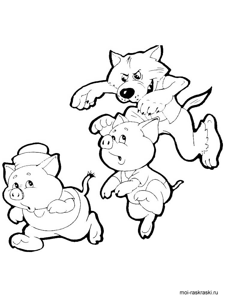 Раскраска для детей 3 поросенка. ниф - ниф наф-наф нуф-нуф. 