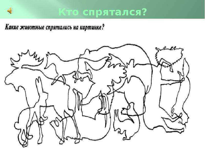 Обучающая раскраска для детей под названием Кто спрятался на картинке?