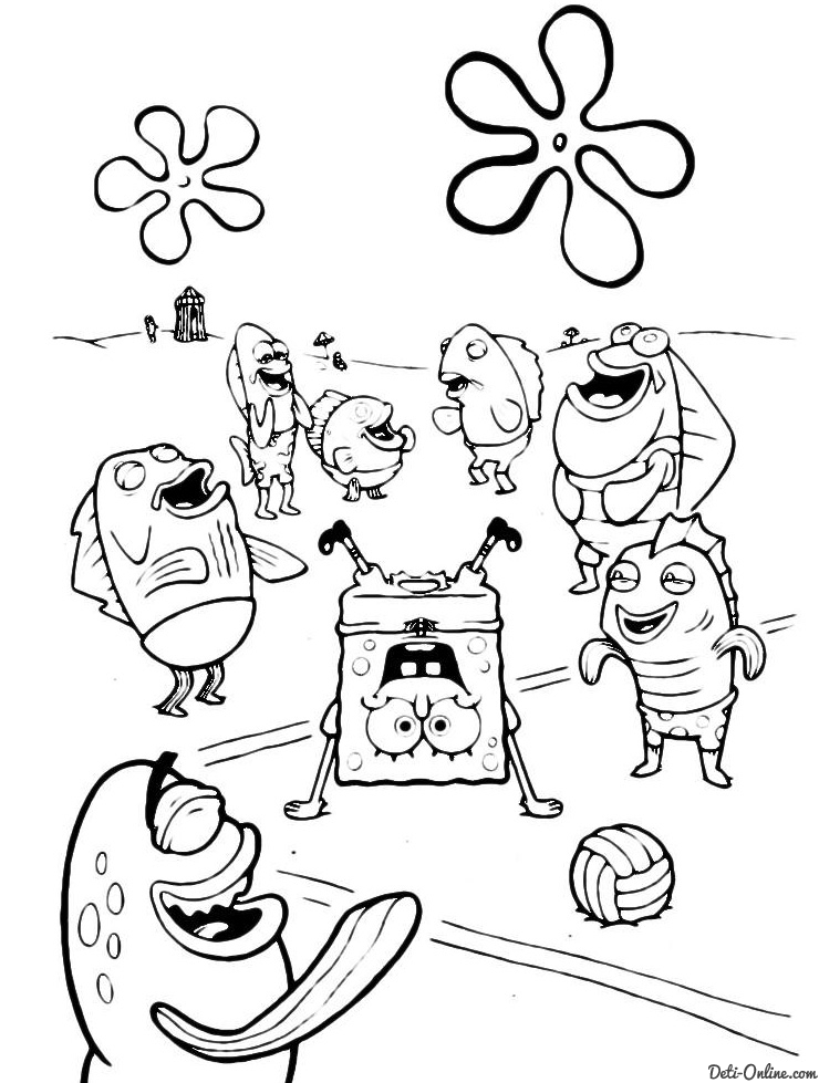 Раскраска для девочек и мальчиков про Спанч Боба.           