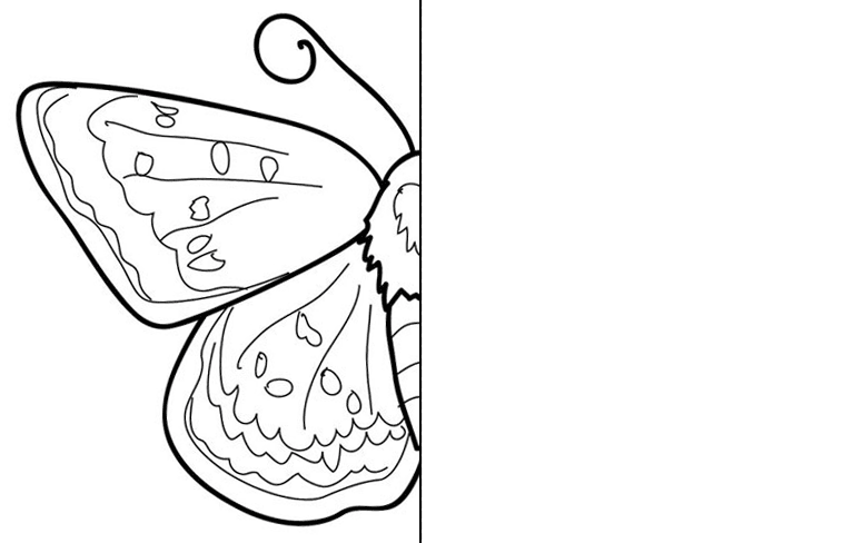 Необходимо дорисовать половину. Обучающая раскраска для детей. Половинка.