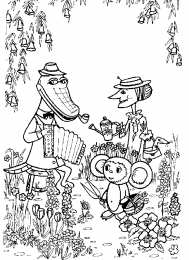 Раскраска Крокодил Гена и Чебурашка Раскраска для девочек крокодил Гена и чебурашка.             