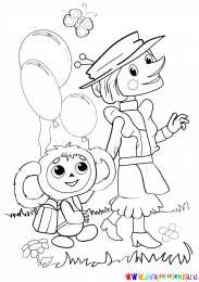 Раскраска Крокодил Гена и Чебурашка Раскраска для девочек крокодил Гена и чебурашка.             