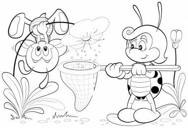 Раскраски Пчелка Майя Раскраска для девочек Пчелка Майя и ее друзья. Раскрась пчелу.