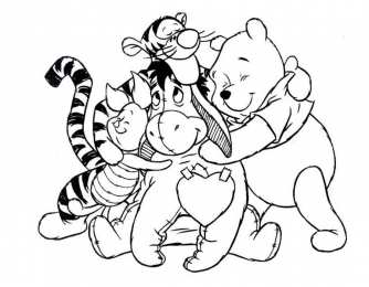 Раскраска Винни Пух Раскраска для детей Винни Пух , Пятачок и их лучшие друзья.  