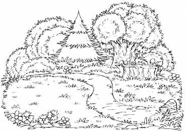 Раскраски лесной пейзаж Раскраски для детей лесной пейзаж. Лес. Осень в лесу. Пейзаж.