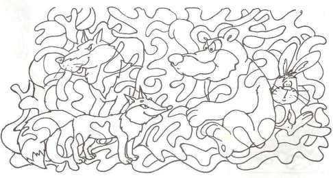 Раскраски кто спрятался? Обучающая раскраска для детей под названием Кто спрятался на картинке?