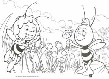 Раскраски Пчелка Майя Раскраска для девочек Пчелка Майя и ее друзья. Раскрась пчелу.