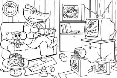 Раскраска Крокодил Гена и Чебурашка Раскраска для девочек крокодил Гена и чебурашка.             