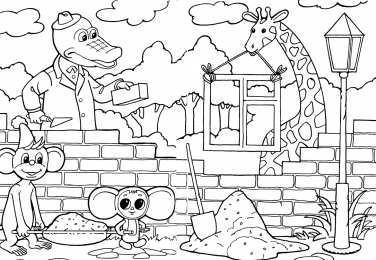 Раскраска Крокодил Гена и Чебурашка Раскраска для девочек крокодил Гена и чебурашка.             