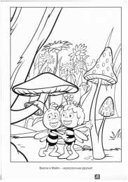 Раскраски Пчелка Майя Раскраска для девочек Пчелка Майя и ее друзья. Раскрась пчелу.