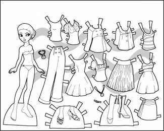 Раскраски бумажные куклы и их платья Обучающие раскраски бумажные куклы и их платья. Нужно раскрасить куклу.