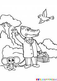 Раскраска Крокодил Гена и Чебурашка Раскраска для девочек крокодил Гена и чебурашка.             