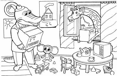 Раскраска Крокодил Гена и Чебурашка Раскраска для девочек крокодил Гена и чебурашка.             