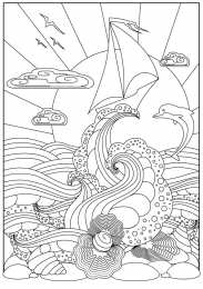 Раскраски морской пейзаж Раскраски для детей морской пейзаж. Морская вода. Морские обитатели.