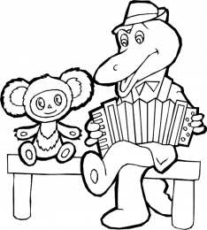 Раскраска Крокодил Гена и Чебурашка Раскраска для девочек крокодил Гена и чебурашка.             