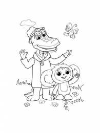 Раскраска Крокодил Гена и Чебурашка Раскраска для девочек крокодил Гена и чебурашка.             