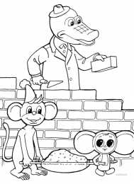 Раскраска Крокодил Гена и Чебурашка Раскраска для девочек крокодил Гена и чебурашка.             