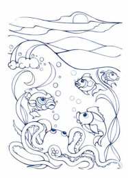 Раскраски морской пейзаж Раскраски для детей морской пейзаж. Морская вода. Морские обитатели.